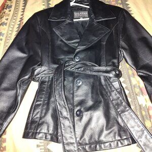 Women's Black Leather Jacket w/ Belt - Size Large